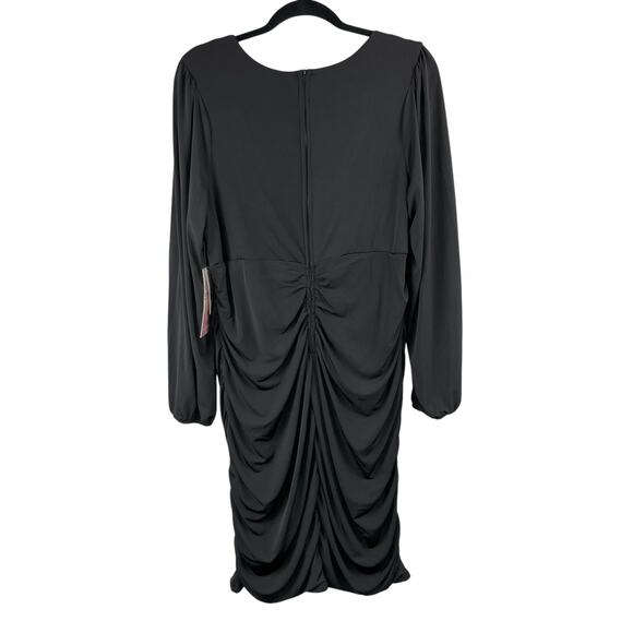 Emerald Sundae Black Stretch Ruched Bodycon Long Sleeve V-Neck Dress Plus 18 NWT - Picture 3 of 15